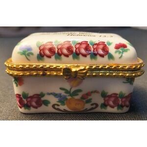 Rectangle Trinket Box, 2.25 x 1.25 x 1.5, White Floral, Hebrews 13:5 Painted on‎